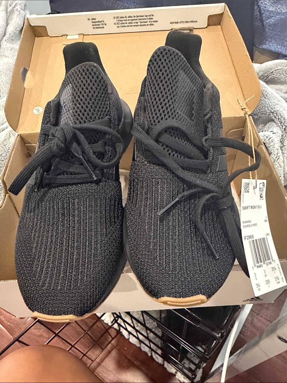 adidas Black Knit Lace-Up Running Shoes with Gum Outsole